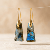 Natural Labradorite Gold Hook Earrings
