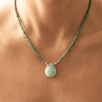 Green Jade Beaded Teardrop Pendant Necklace