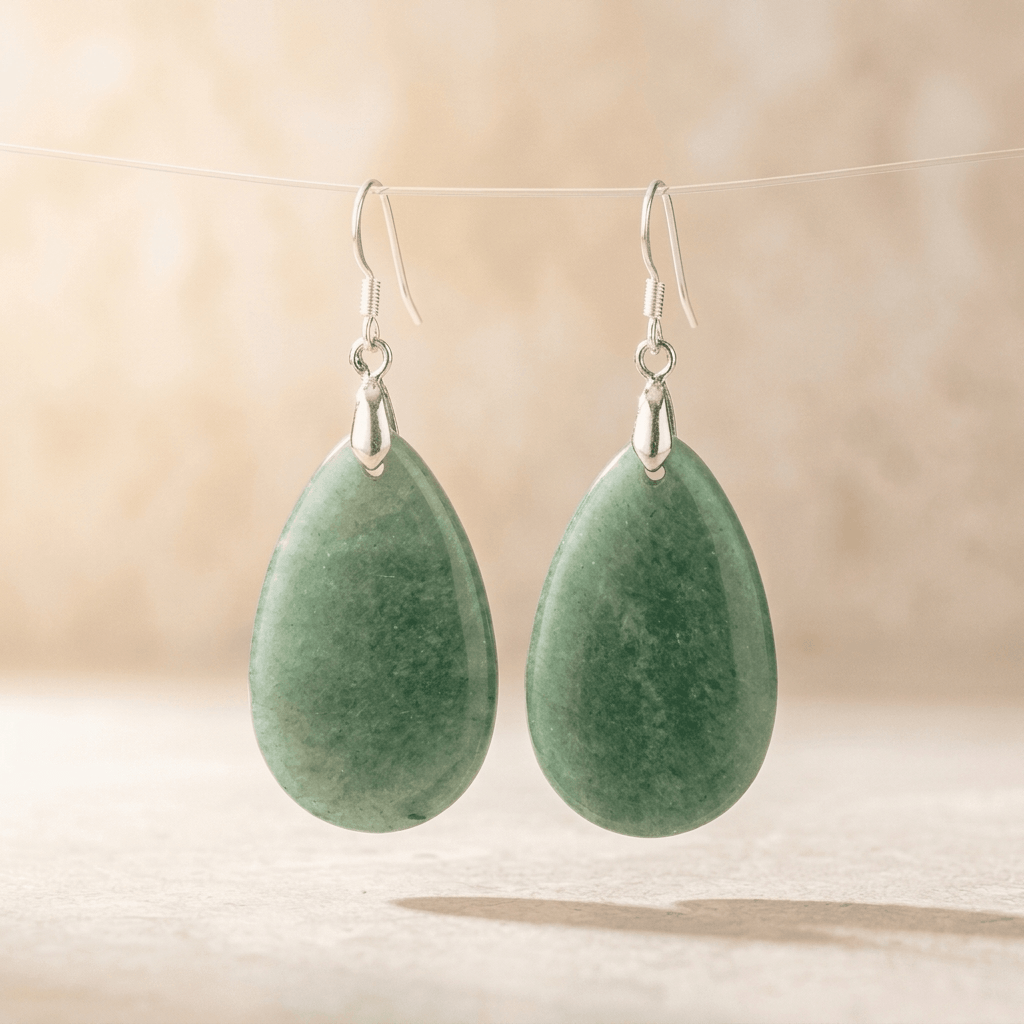 Natural Green Aventurine Silver Teardrop Earrings