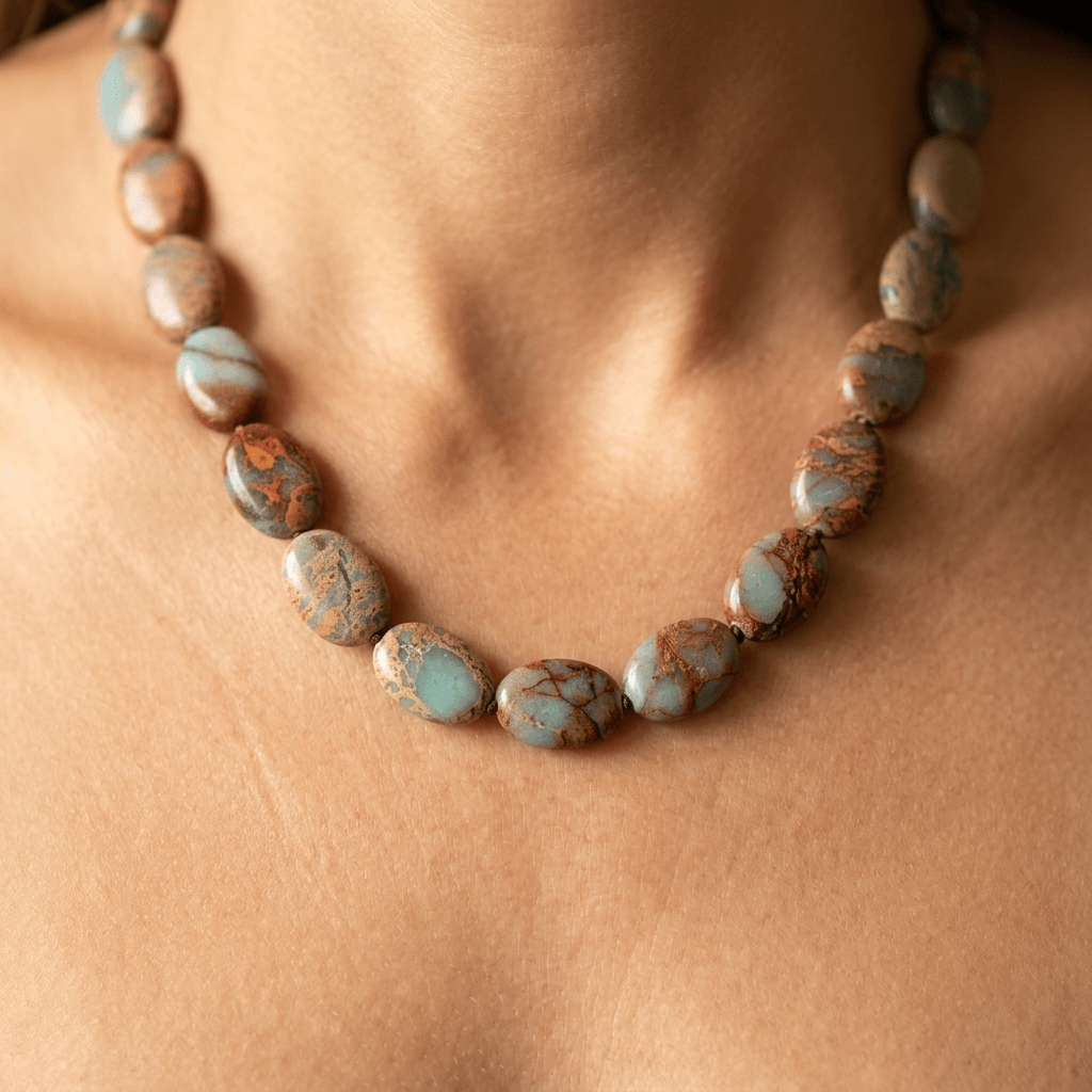 Natural Jasper Gold Oval Bead Necklace