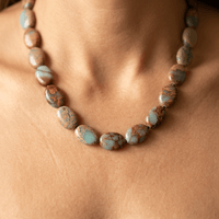 Natural Jasper Gold Oval Bead Necklace