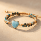 Boho Larimar Heart Gold Beaded Bracelet