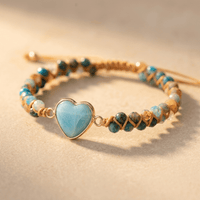 Boho Larimar Heart Gold Beaded Bracelet