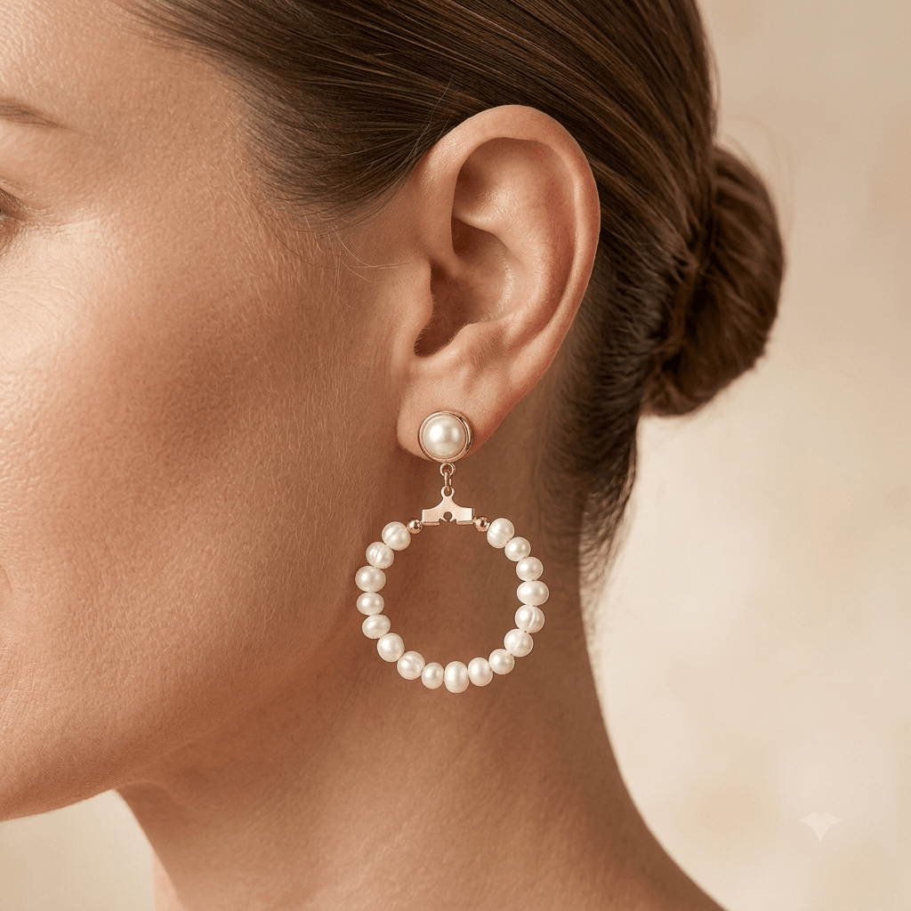 Pearl Gold Hoop Drop Earrings