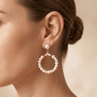 Pearl Gold Hoop Drop Earrings
