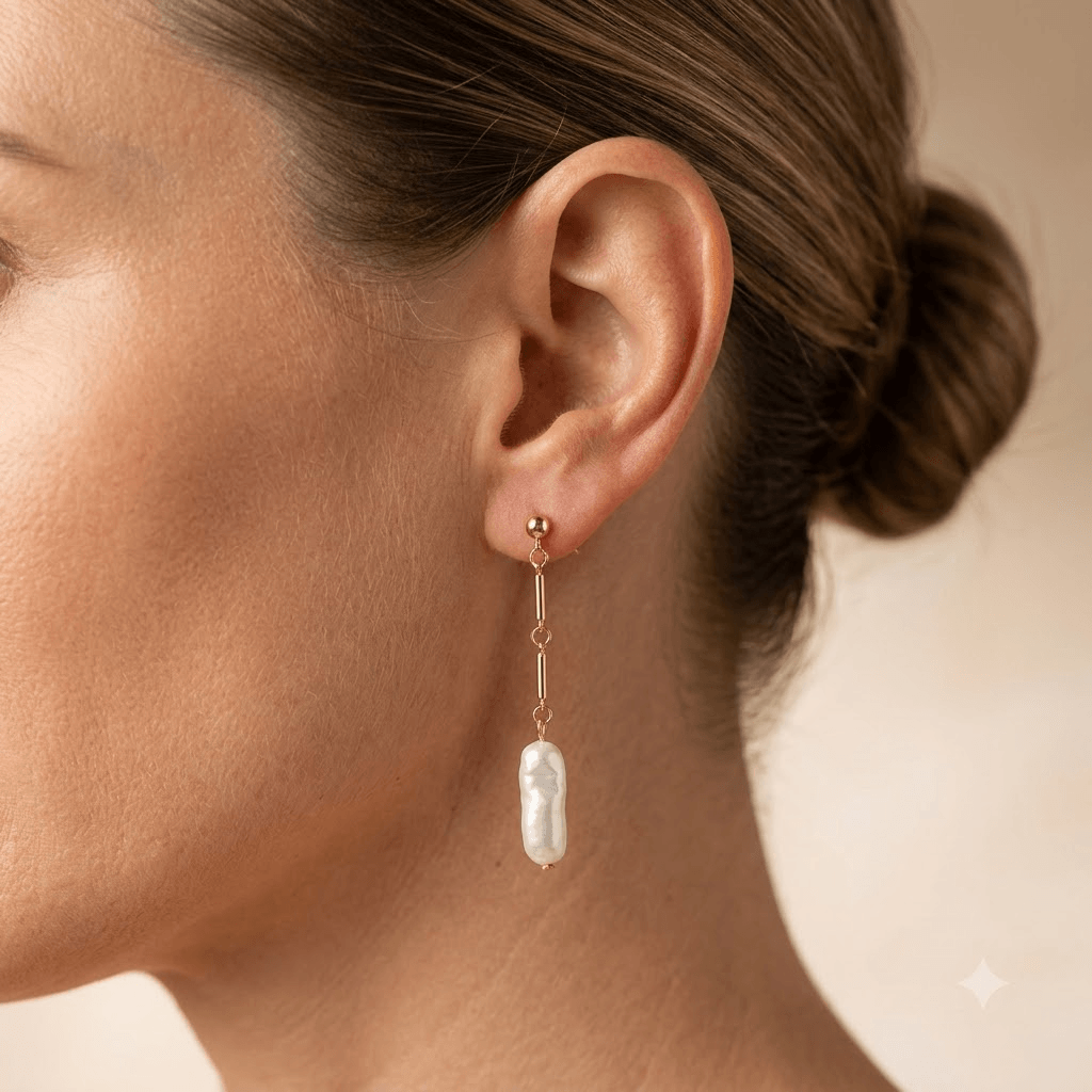 Gold Freshwater Pearl Long Drop Earrings