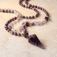 Amethyst Purple Jasper Gold Beaded Necklace