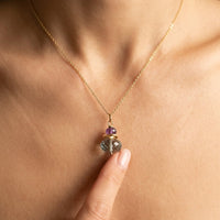 Gold Amethyst Green Fluorite Beaded Necklace