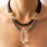 Natural Labradorite Lava Gold Pendant Necklace