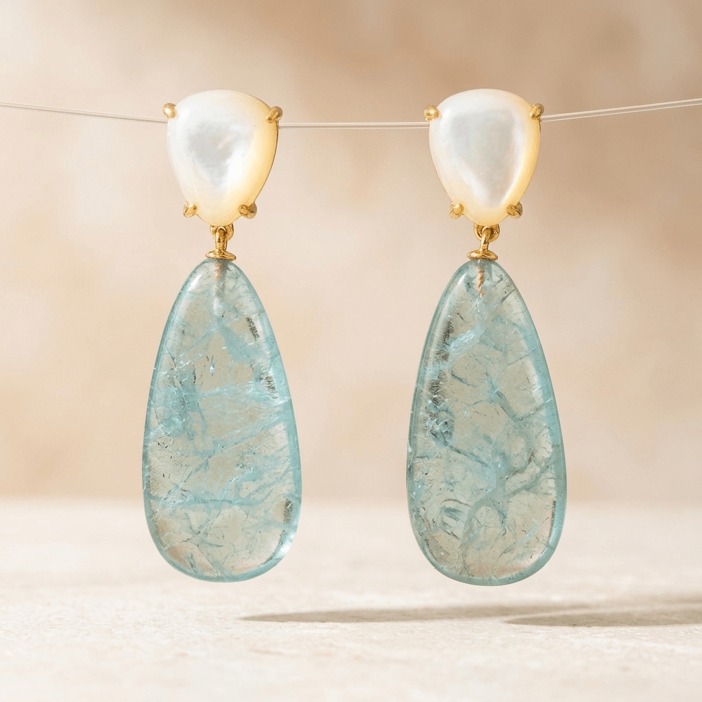 Green Fluorite Pearl Teardrop Drop Earrings