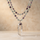 Fluorite Clear Quartz Crystal Point Pendant Necklace