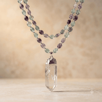 Fluorite Clear Quartz Crystal Point Pendant Necklace