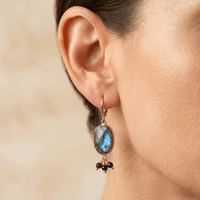Labradorite Gold Oval Beaded Drop Earrings