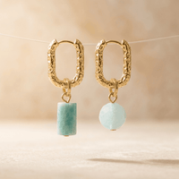 Asymmetrical Amazonite Gold Hoop Earrings