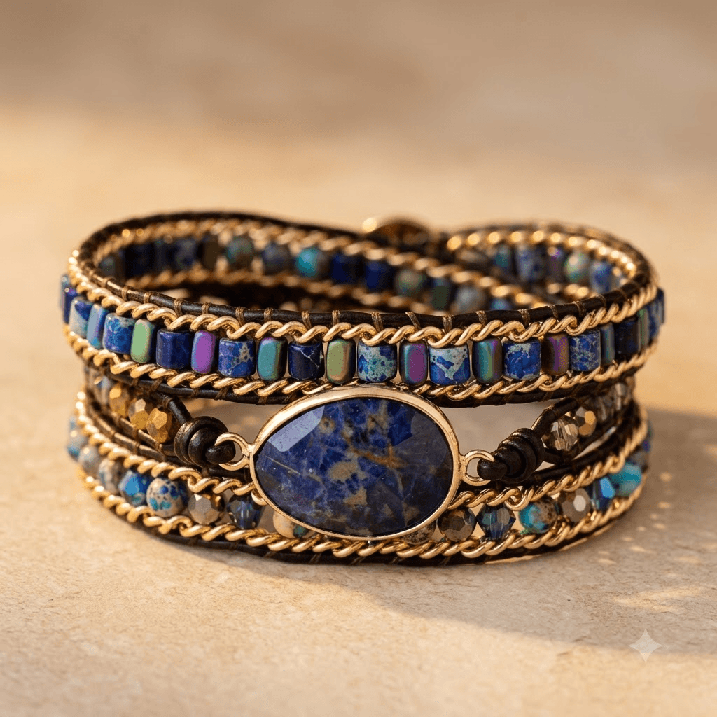 Blue Sodalite Gold Rope Wrap Bracelet