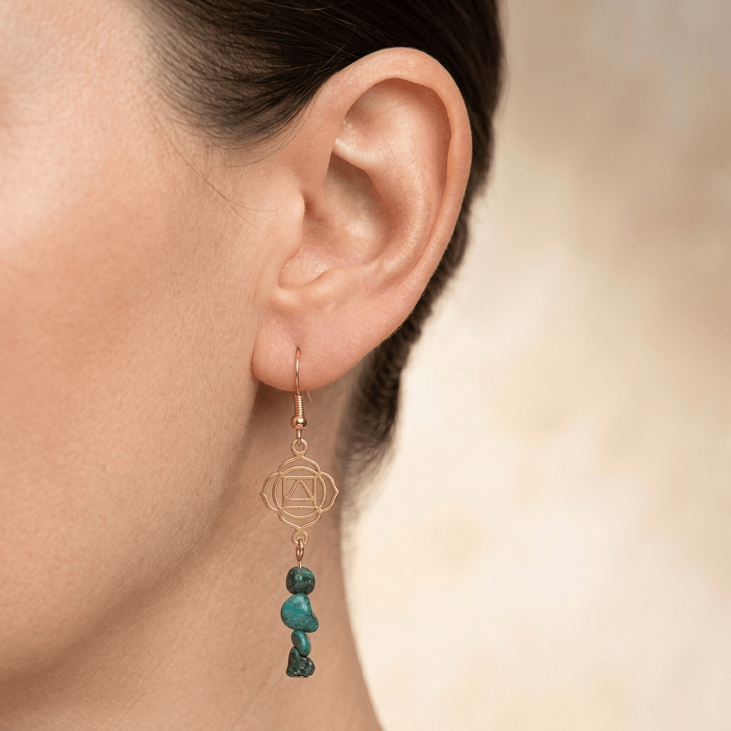 Natural Chrysocolla Gold Chakra Drop Earrings
