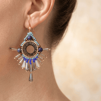 Ethnic Gold Crystal Beaded Dangle Earrings