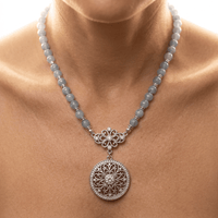 Natural Aquamarine Pearl Lotus Pendant Necklace