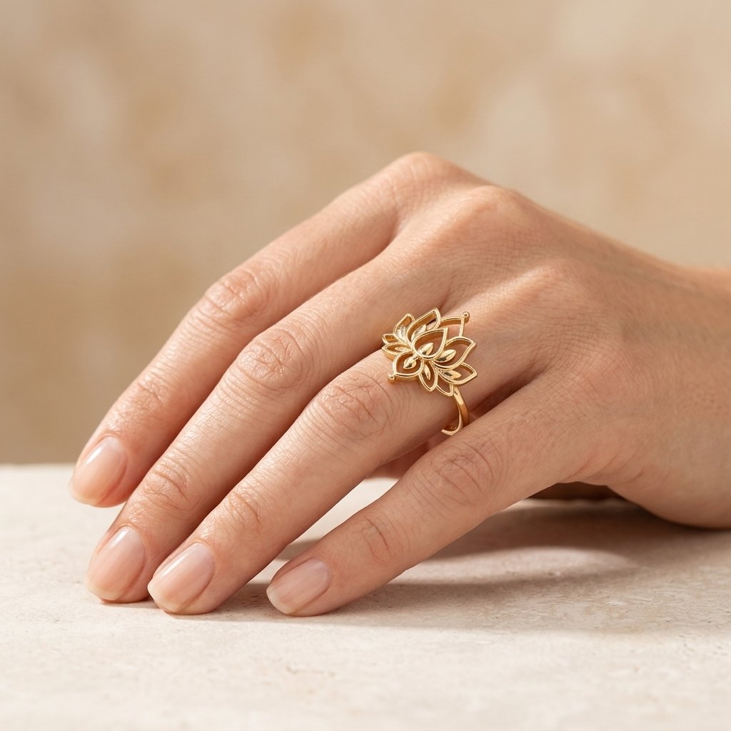 Gold Filigree Lotus Flower Ring