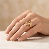 Gold Filigree Lotus Flower Ring