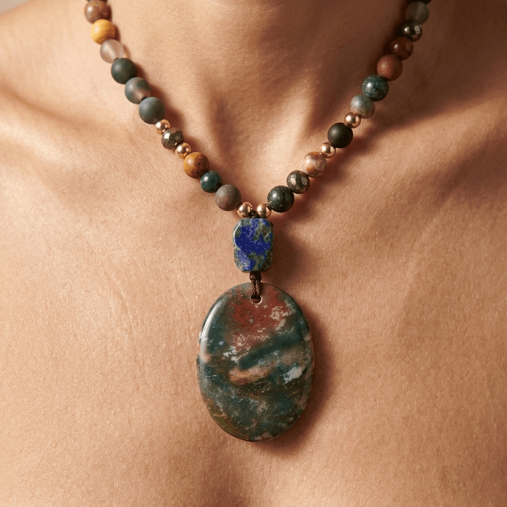 Natural Gemstone Beaded Pendant Necklace