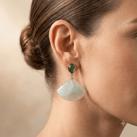 Green Jade Gold Fan Drop Earrings