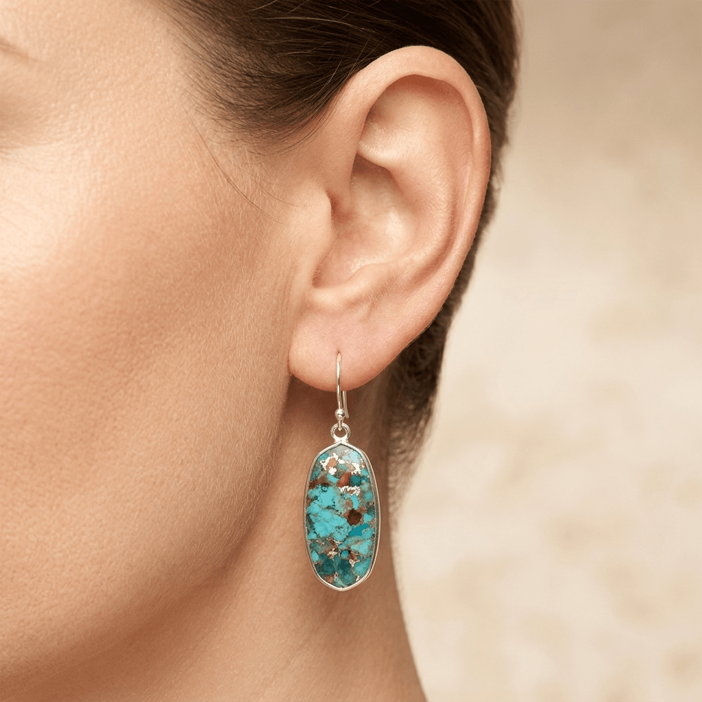 Turquoise Copper Vein Oval Drop Earrings