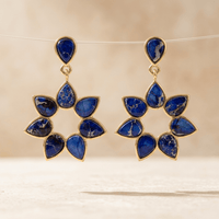 Blue Lapis Gold Flower Drop Earrings