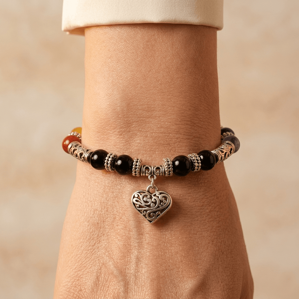 Seven Chakra Healing Silver Heart Bracelet