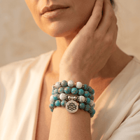 Turquoise Jasper White Howlite Lotus Charm Bracelet