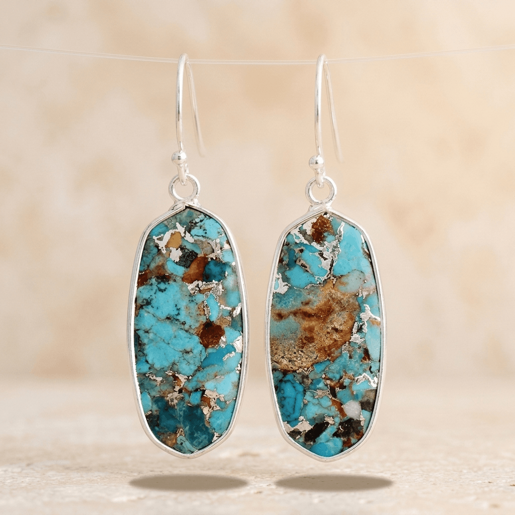 Turquoise Copper Vein Oval Drop Earrings