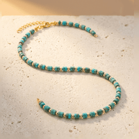 Turquoise Gold Beaded Oval Pendant Necklace