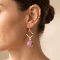 Pink Rhodonite Gold Diamond Drop Earrings