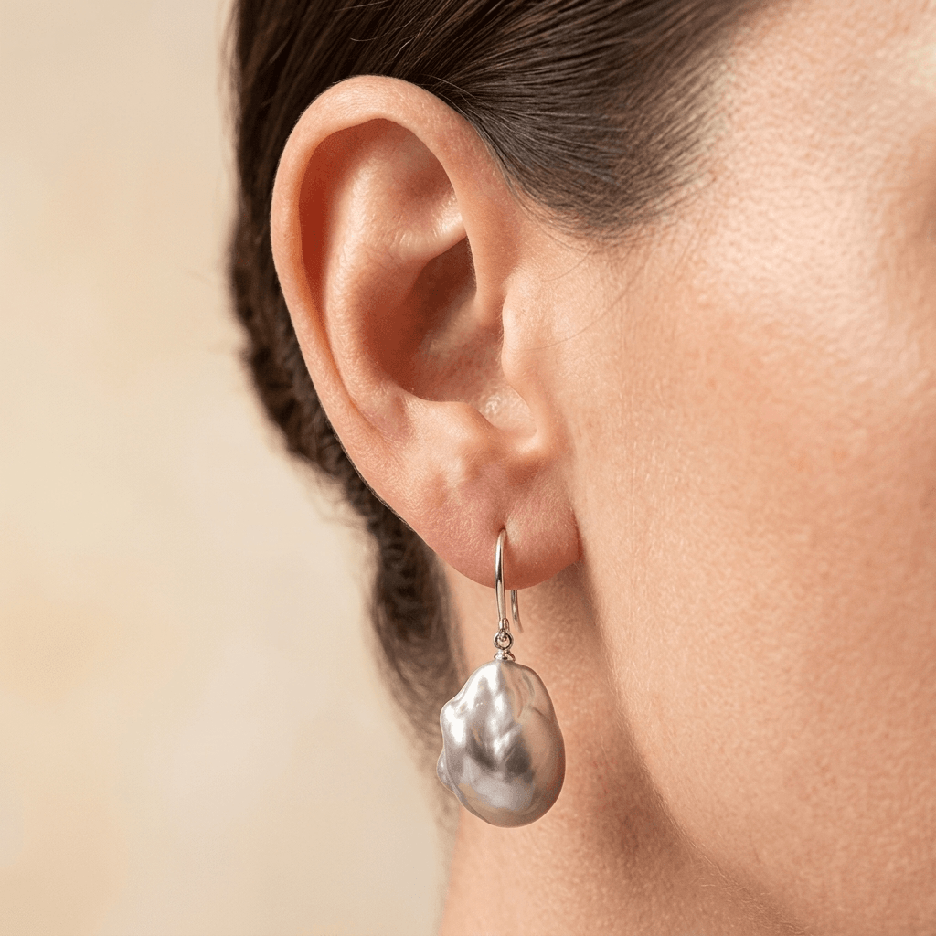 Elegant Silver Baroque Freshwater Pearl Earrings