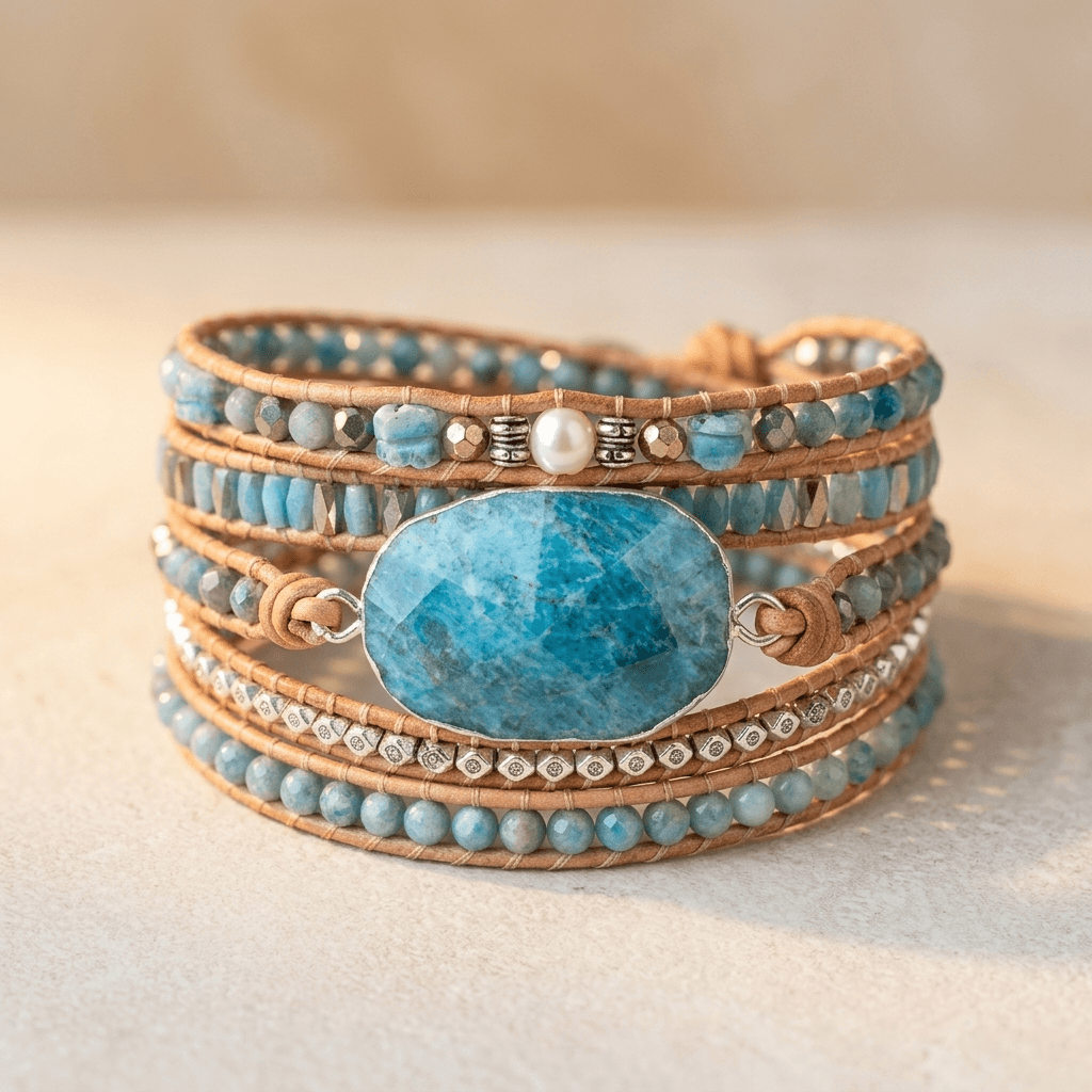 Natural Amazonite Leather Wrap Bracelet