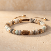 Natural Amazonite Gold Beaded Adjustable Bracelet