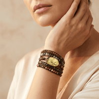 Natural Labradorite Leather Wrap Beaded Bracelet