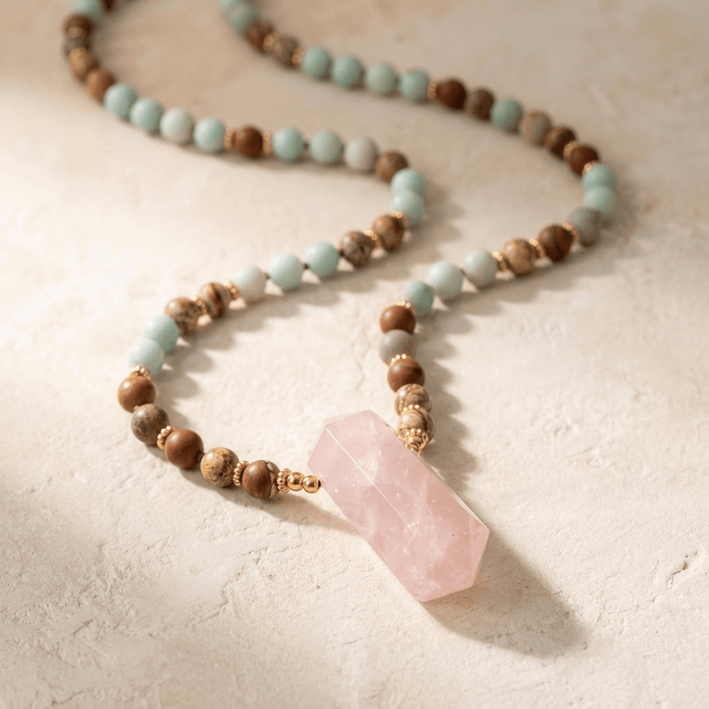 Amazonite Jasper Rose Quartz Point Necklace