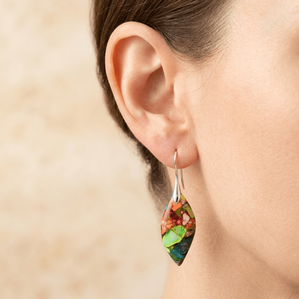 Colorful Resin Silver Teardrop Earrings
