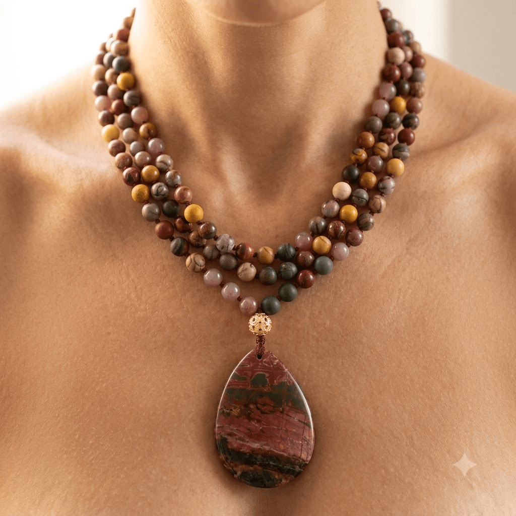 Natural Red Jasper Teardrop Pendant Beaded Necklace