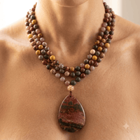 Natural Red Jasper Teardrop Pendant Beaded Necklace