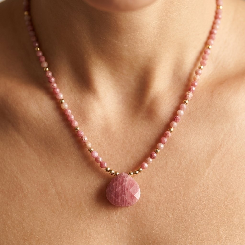 Bohemian Pink Tourmaline Teardrop Pendant Necklace