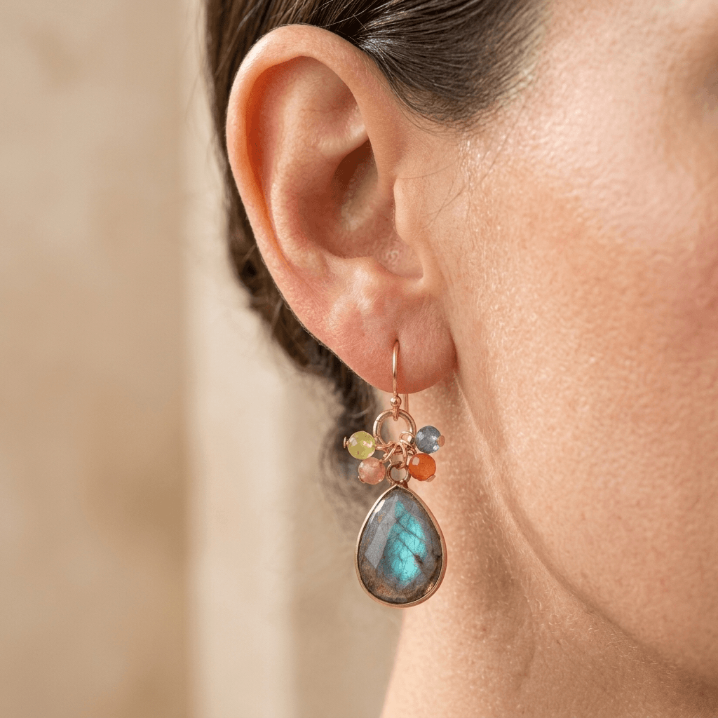 Natural Labradorite Gold Teardrop Earrings