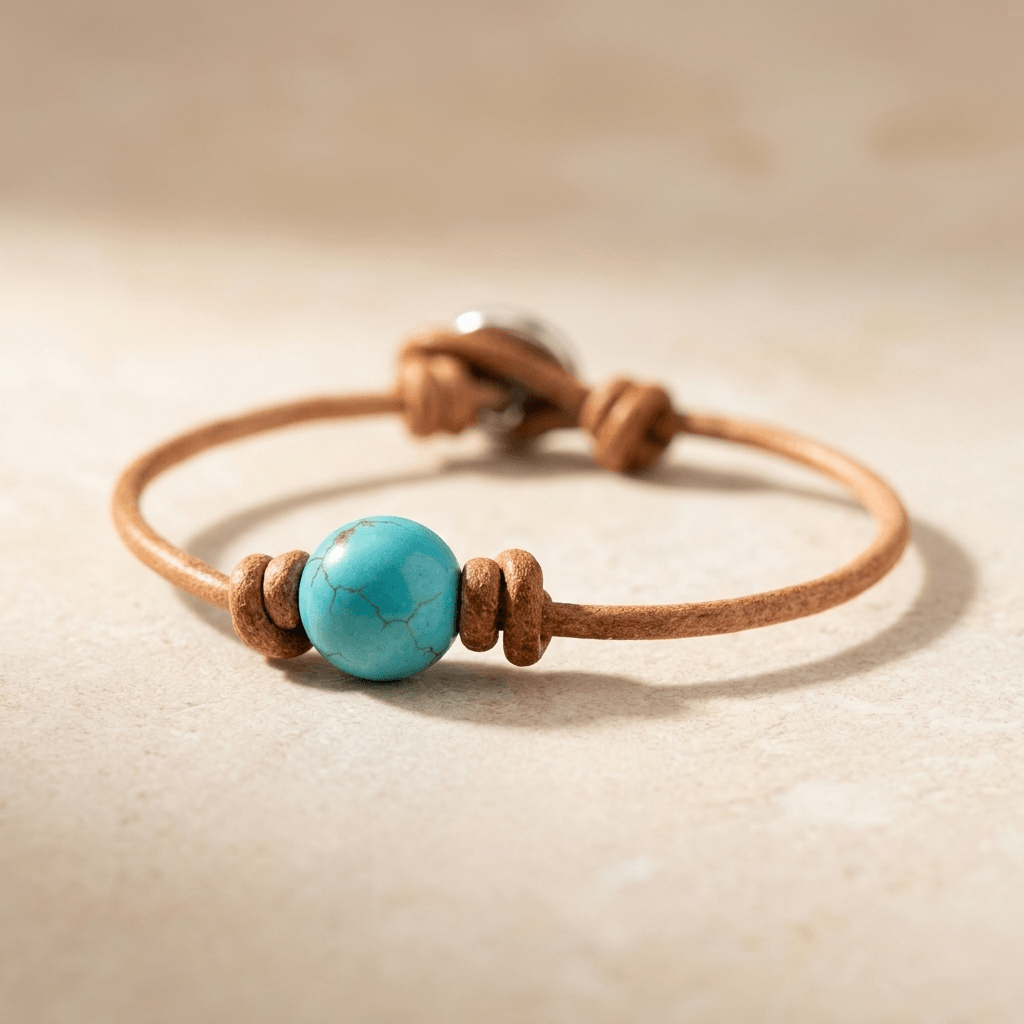 Turquoise Leather Adjustable Bead Bracelet