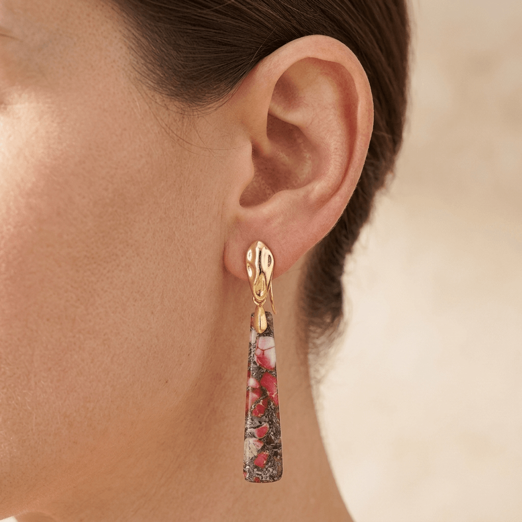 Handmade Gold Pink Imperial Jasper Drop Earrings