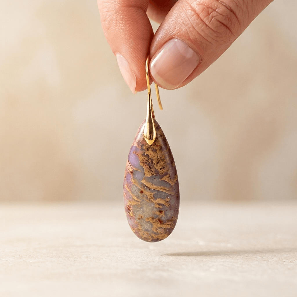 Purple Jasper Gold Teardrop Drop Earrings