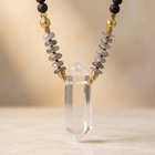 Natural Labradorite Lava Gold Pendant Necklace