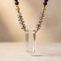 Natural Labradorite Lava Gold Pendant Necklace