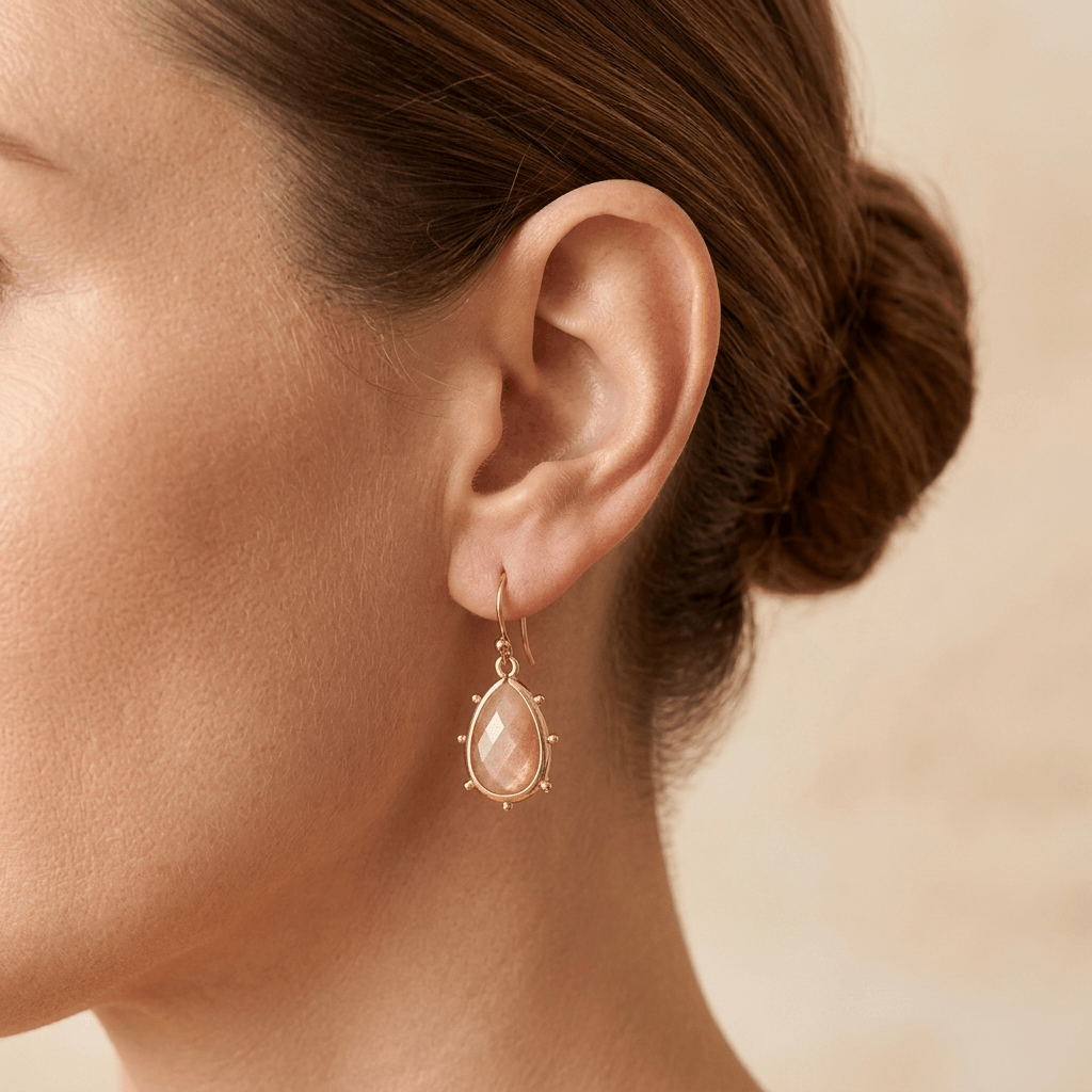 Natural Sunstone Gold Teardrop Earrings