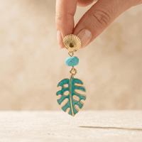 Tropical Gold Turquoise Leaf Drop Earrings